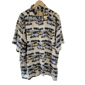 VTG Morro Bay Mens Graphic  Print Hawaiian Shirt Sz XL Car Tropical Cottagecore